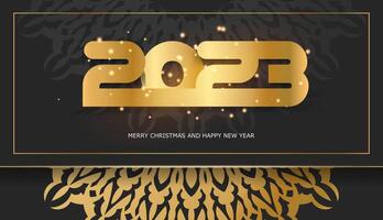 2023 happy new year festive background. Golden pattern on black. vector