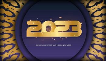 Happy 2023 new year greeting banner. Blue and gold color. vector