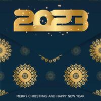 Blue and gold color. Happy 2023 new year greeting background. vector