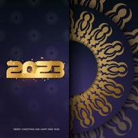 Golden pattern on Blue. Happy new year 2023 greeting card. vector