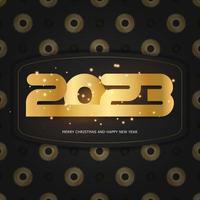 Happy new year 2023 holiday poster. Black and gold color. vector