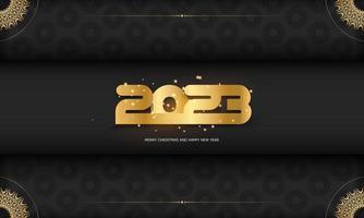 Happy New Year 2023 festive background. Black and gold color. vector