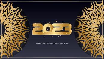 Black and gold color. Happy new year 2023 holiday poster. vector