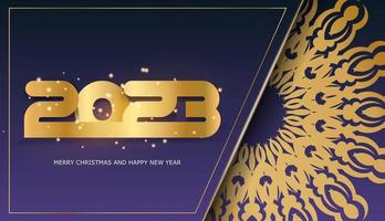 Golden pattern on Blue. 2023 happy new year greeting poster. vector