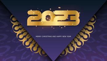 Happy New Year 2023 holiday banner. Blue and gold color. vector