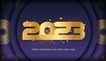 Happy new year 2023 holiday card. Golden pattern on Blue. vector