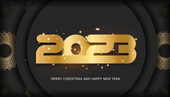 2023 happy new year holiday banner. Golden pattern on black. vector