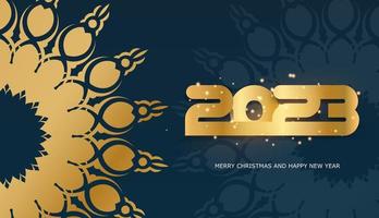 2023 happy new year greeting poster. Blue and gold color. vector