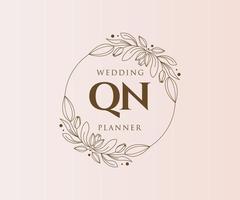 QN Initials letter Wedding monogram logos collection, hand drawn modern minimalistic and floral templates for Invitation cards, Save the Date, elegant identity for restaurant, boutique, cafe in vector