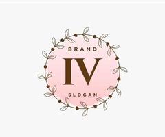logotipo femenino inicial iv. utilizable para logotipos de naturaleza, salón, spa, cosmética y belleza. elemento de plantilla de diseño de logotipo de vector plano.