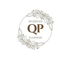 QP Initials letter Wedding monogram logos collection, hand drawn modern minimalistic and floral templates for Invitation cards, Save the Date, elegant identity for restaurant, boutique, cafe in vector