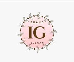 Initial IG feminine logo. Usable for Nature, Salon, Spa, Cosmetic and Beauty Logos. Flat Vector Logo Design Template Element.