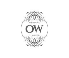 colección de logotipos de monograma de boda con letras iniciales de ow, plantillas florales y minimalistas modernas dibujadas a mano para tarjetas de invitación, guardar la fecha, identidad elegante para restaurante, boutique, café en vector