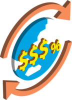 globe et argent illustration dans un style isométrique 3d png