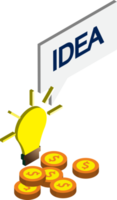 lâmpadas e ilustração de ideias em estilo 3d isométrico png