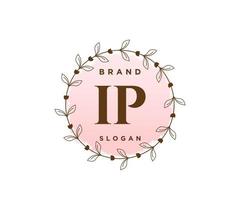 Initial IP feminine logo. Usable for Nature, Salon, Spa, Cosmetic and Beauty Logos. Flat Vector Logo Design Template Element.