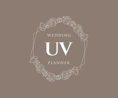 UV Initials letter Wedding monogram logos collection, hand drawn modern minimalistic and floral templates for Invitation cards, Save the Date, elegant identity for restaurant, boutique, cafe in vector
