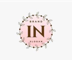 Initial IN feminine logo. Usable for Nature, Salon, Spa, Cosmetic and Beauty Logos. Flat Vector Logo Design Template Element.