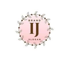 Initial IJ feminine logo. Usable for Nature, Salon, Spa, Cosmetic and Beauty Logos. Flat Vector Logo Design Template Element.