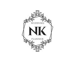 colección de logotipos de monograma de boda con letras iniciales nk, plantillas florales y minimalistas modernas dibujadas a mano para tarjetas de invitación, guardar la fecha, identidad elegante para restaurante, boutique, café en vector