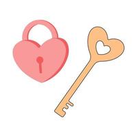 Red heart locker and key. Cute style vector