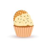 Cute cupcake with waffles isolated on white vector