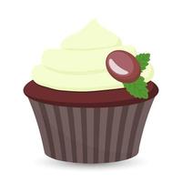 lindo cupcake con chocolate aislado en blanco vector