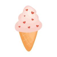 Ice cream cone with little red hearts. vector