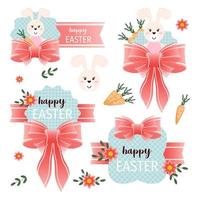 Set of Easter gift tags and labels with cute cartoon bunny. vector