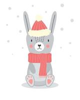 Cute rabbit character. Christmas ilustration for nursery wall art in scandinavian style. vector