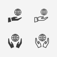 mano, globo, tierra, mundo, internet, icono, vector, conjunto, símbolo, señal vector