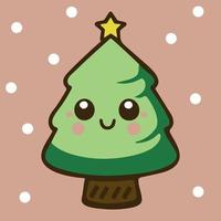 lindo árbol de navidad adorable. ilustración kawaii. vacaciones de invierno. árbol de celebración de dibujos animados. personaje de decoración para una feliz cmas. elemento divertido. icono de árbol plano para celebración. nieve de invierno para tarjeta. vector