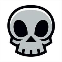 divertido logotipo de calavera de dibujos animados. símbolo muerto aislado. linda silueta muerta de halloween. arte Grafico. pegatina de la mascota de la muerte. divertido emoticono. dibujo malvado. Huesos de bandera pirata. vector