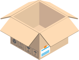 ilustración de caja de paquete abierto en estilo isométrico 3d png