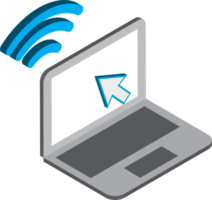 ordinateur portable et illustration wifi dans un style isométrique 3d png