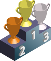 Awards podium and trophies illustration in 3D isometric style png