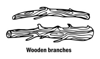 Tree branch engraving. Hand drawn forest twigs. Dry wood log and lumber rustic graphic templates. Natural winter or spring elements set. Vector black and white drawing plant trunks