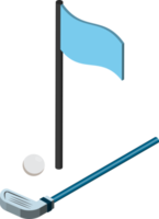 ilustración de golf y bandera en estilo isométrico 3d png