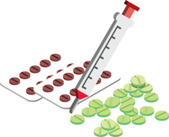 Pills and syringes illustration in 3D isometric style png