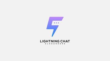 chat with thunder bolt icon logo design template vector