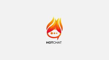 icono de diseño de logotipo de burbuja de chat de charla de llama de fuego vector
