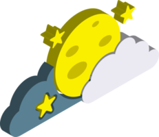 ilustração de lua e nuvens em estilo 3d isométrico png