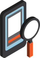 smartphone and magnifying glass illustration in 3D isometric style png