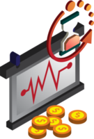 Stock chart and hourglass illustration in 3D isometric style png