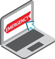 emergenza cartello e il computer portatile illustrazione nel 3d isometrico stile png