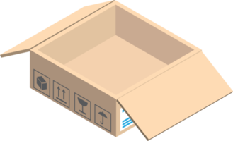 ilustración de caja de paquete abierto en estilo isométrico 3d png