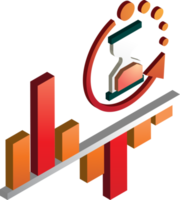 aktiendiagramm und sanduhrillustration im isometrischen 3d-stil png