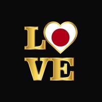 Love typography Japan flag design vector Gold lettering