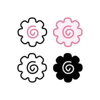 Narutomaki or kamaboko surimi vector icon in outline and filled style. Traditional Japanese naruto steamed fish cake with pink swirl in the center. Topping for ramen noodle soup isolated illustration