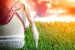 Sport shoe waiting at sunset. Horizontal image. photo